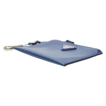 Prada Triangle Logo Plate Wallet/Coin Case Navy Saffiano Leather
