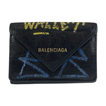 Balenciaga Graffiti Paper Mini Black Leather Folding Wallet