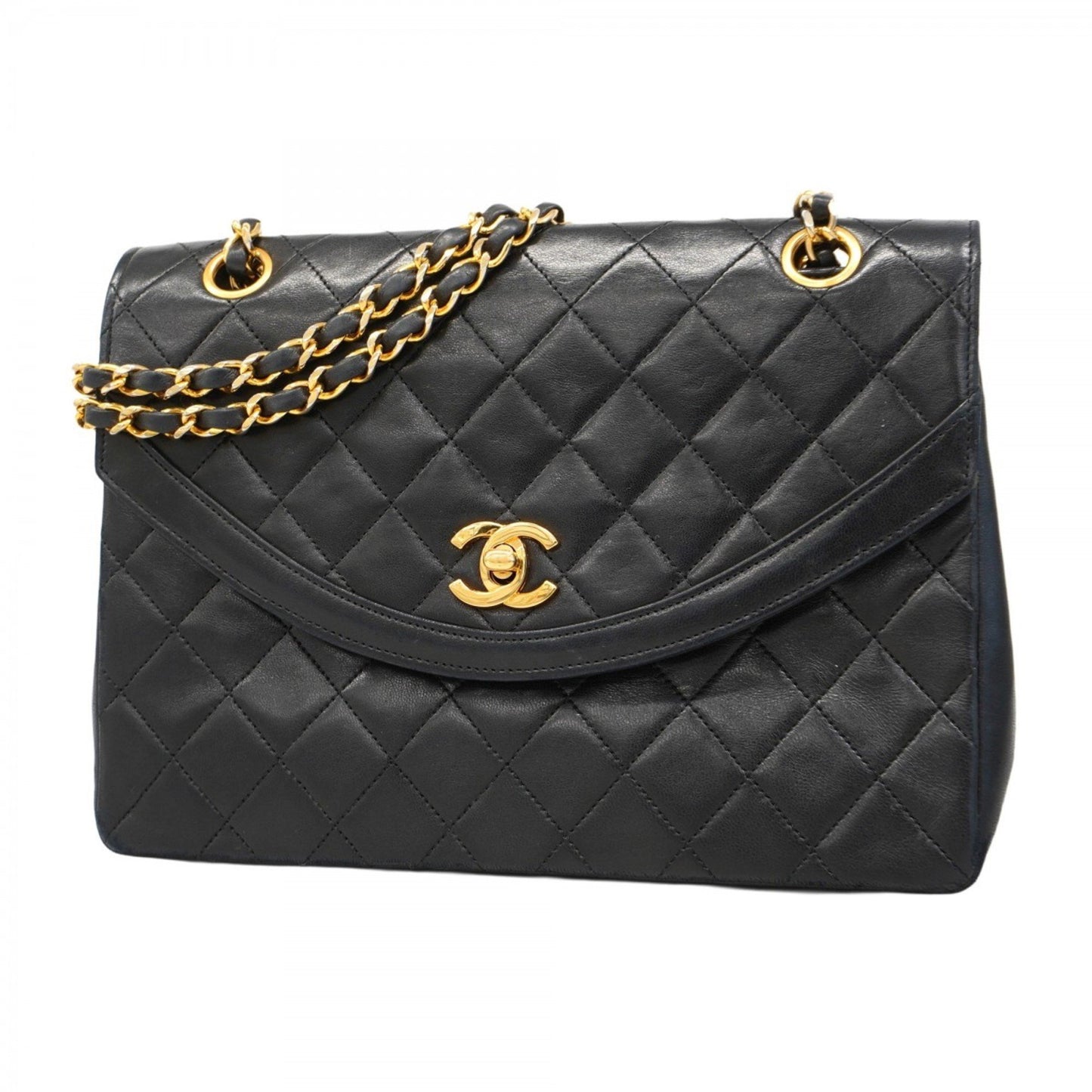 Chanel Shoulder Bag Matelasse W Chain Lambskin Black