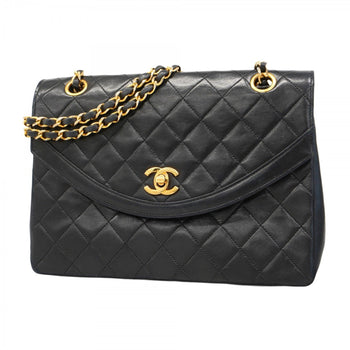 Chanel Shoulder Bag Matelasse W Chain Lambskin Black