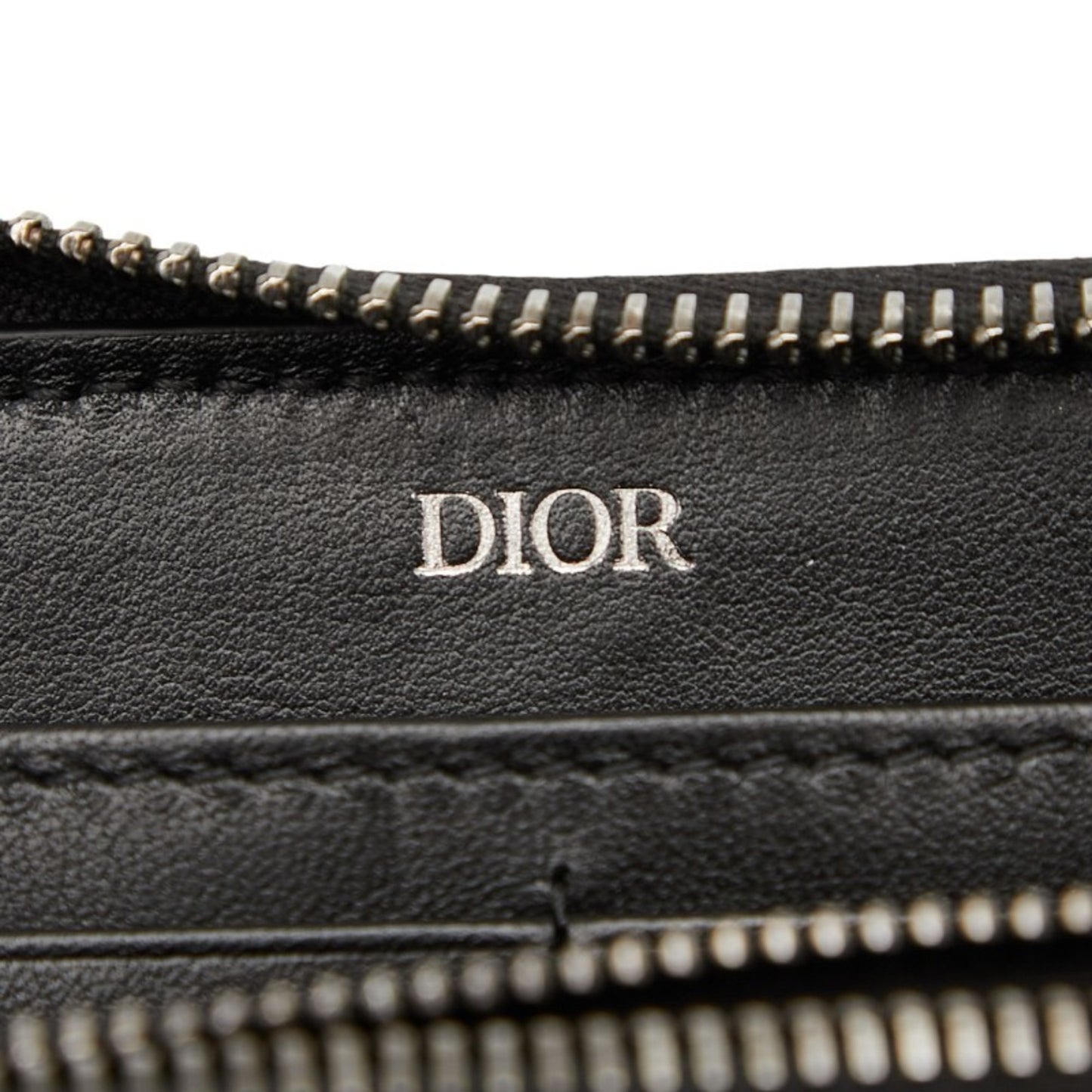 Christian Dior Dior Oblique Saddle Long Zip Wallet Navy Canvas Leather