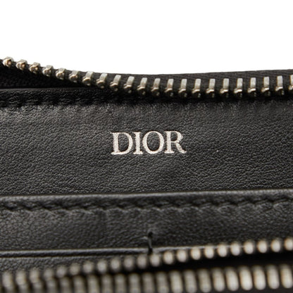 Christian Dior Dior Oblique Saddle Long Zip Wallet Navy Canvas Leather