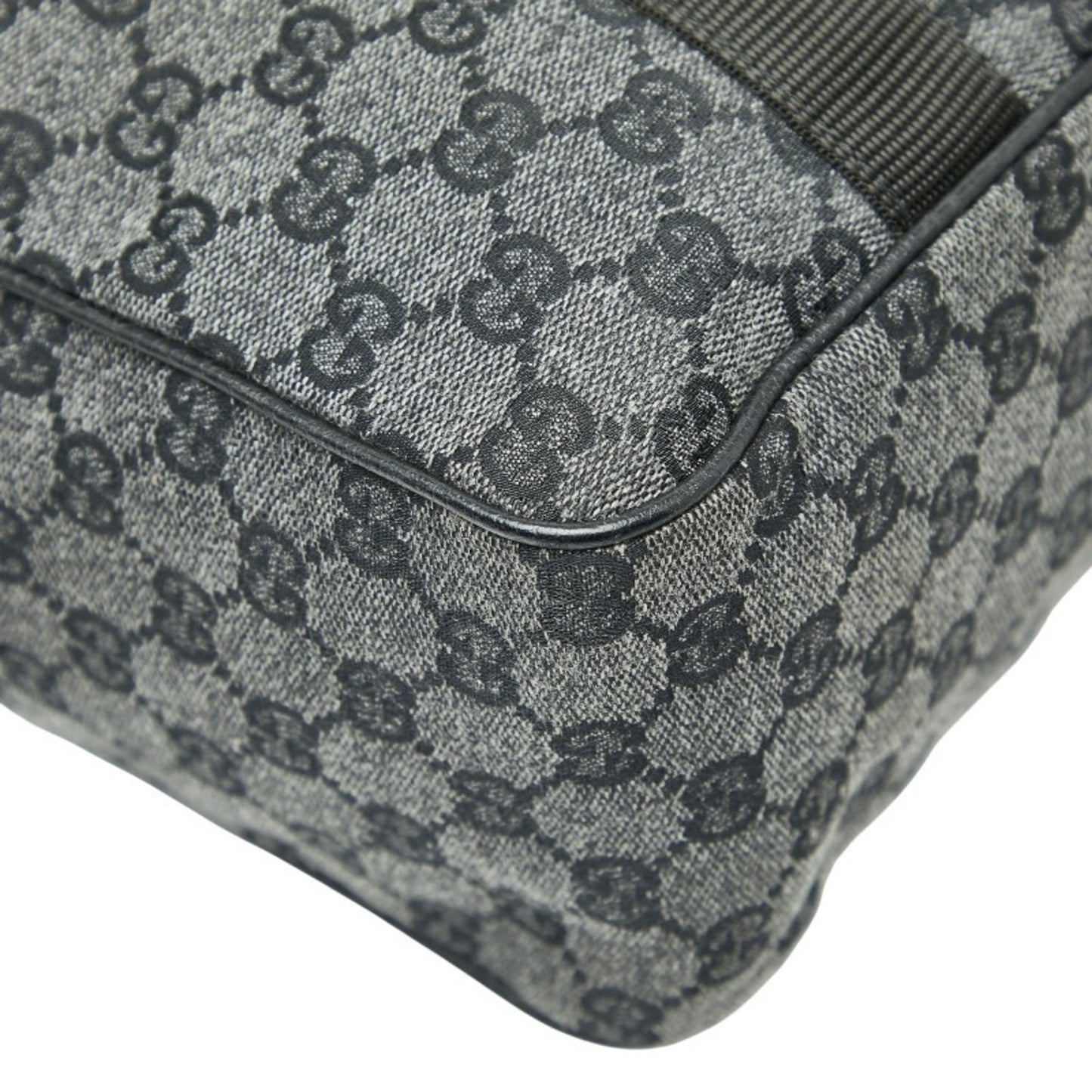 Gucci Gg Canvas Business Bag Handbag 282529 Gray Black Leather