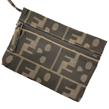 Fendi Handbag Zucca Tote Bag Nylon Brown 7Va196 Ff Skull Kn-13038