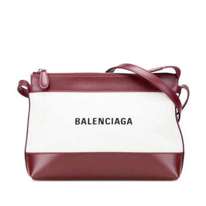 Balenciaga Logo Shoulder Bag 639497 Wine Red White Canvas Leather