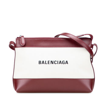 Balenciaga Logo Shoulder Bag 639497 Wine Red White Canvas Leather