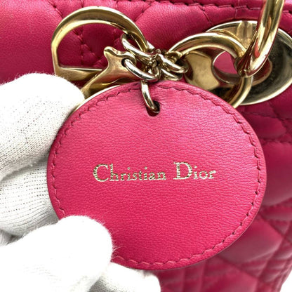 Christian Dior Dior Lady Medium 2Way Shoulder Bag Handbag Leather Pink
