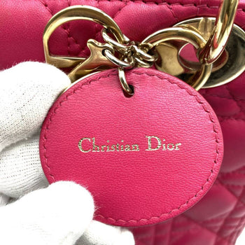Christian Dior Dior Lady Medium 2Way Shoulder Bag Handbag Leather Pink