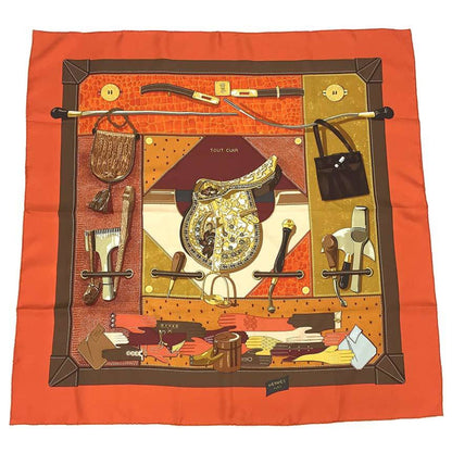 Hermes Hermes Carre 90 Scarf Muffler Tout Cuir All Leather Horse Tack Gloves Bag Orange X Brown