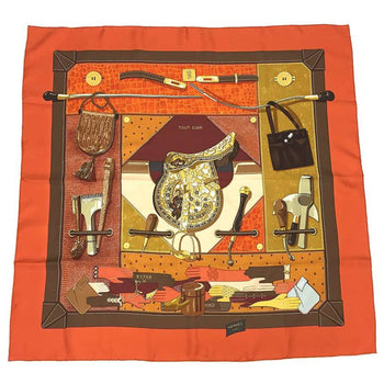 Hermes Hermes Carre 90 Scarf Muffler Tout Cuir All Leather Horse Tack Gloves Bag Orange X Brown