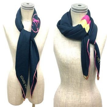Louis Vuitton Louis Vuitton Scarf Muffler Carre Myepi M73915 100% Silk Navy Aq4339