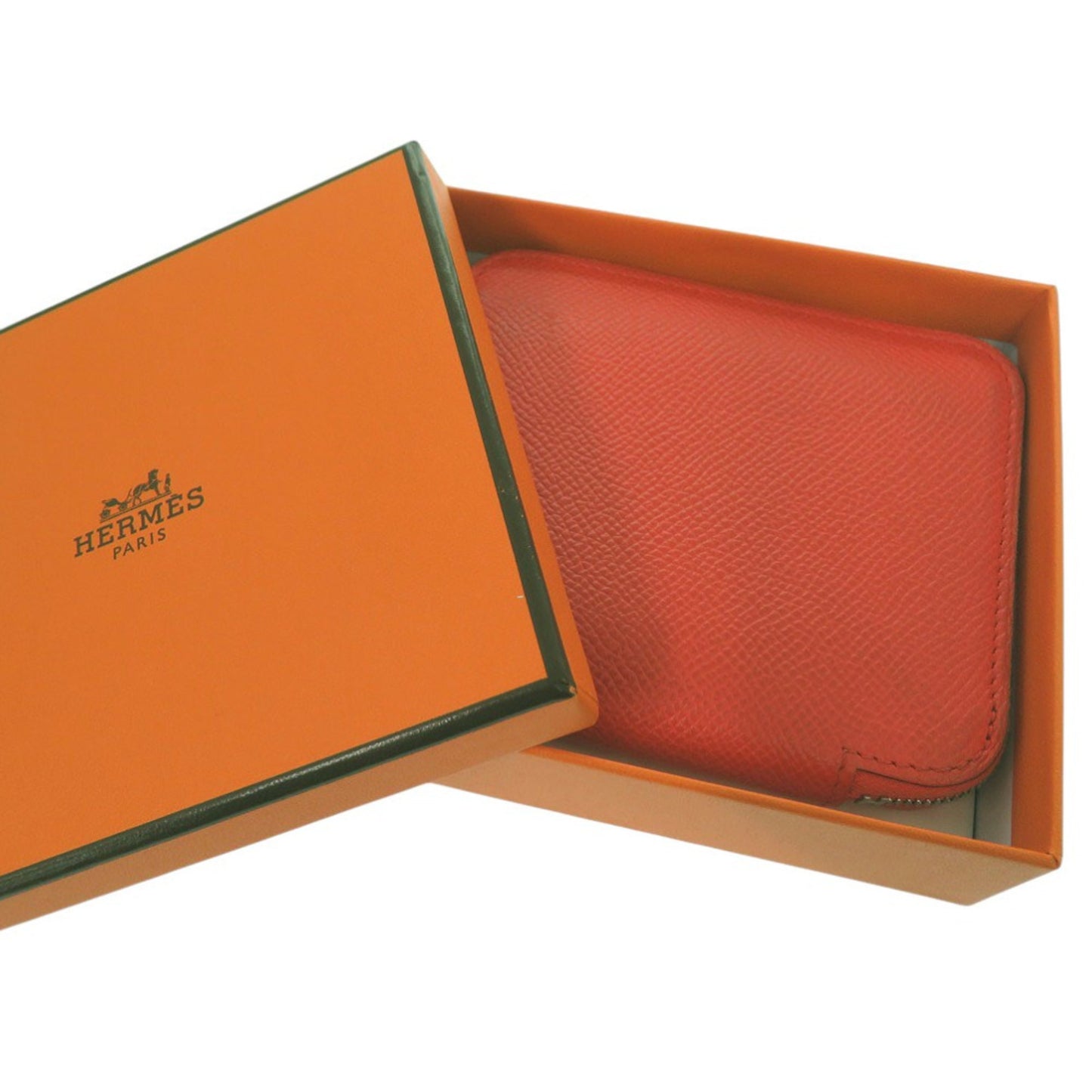 Herms Azap Compact Silk-In Coin Case X Ts 011 Au Leather Orange 0097 Hermes