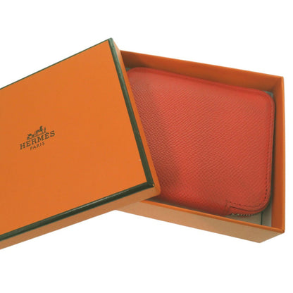Herms Azap Compact Silk-In Coin Case X Ts 011 Au Leather Orange 0097 Hermes