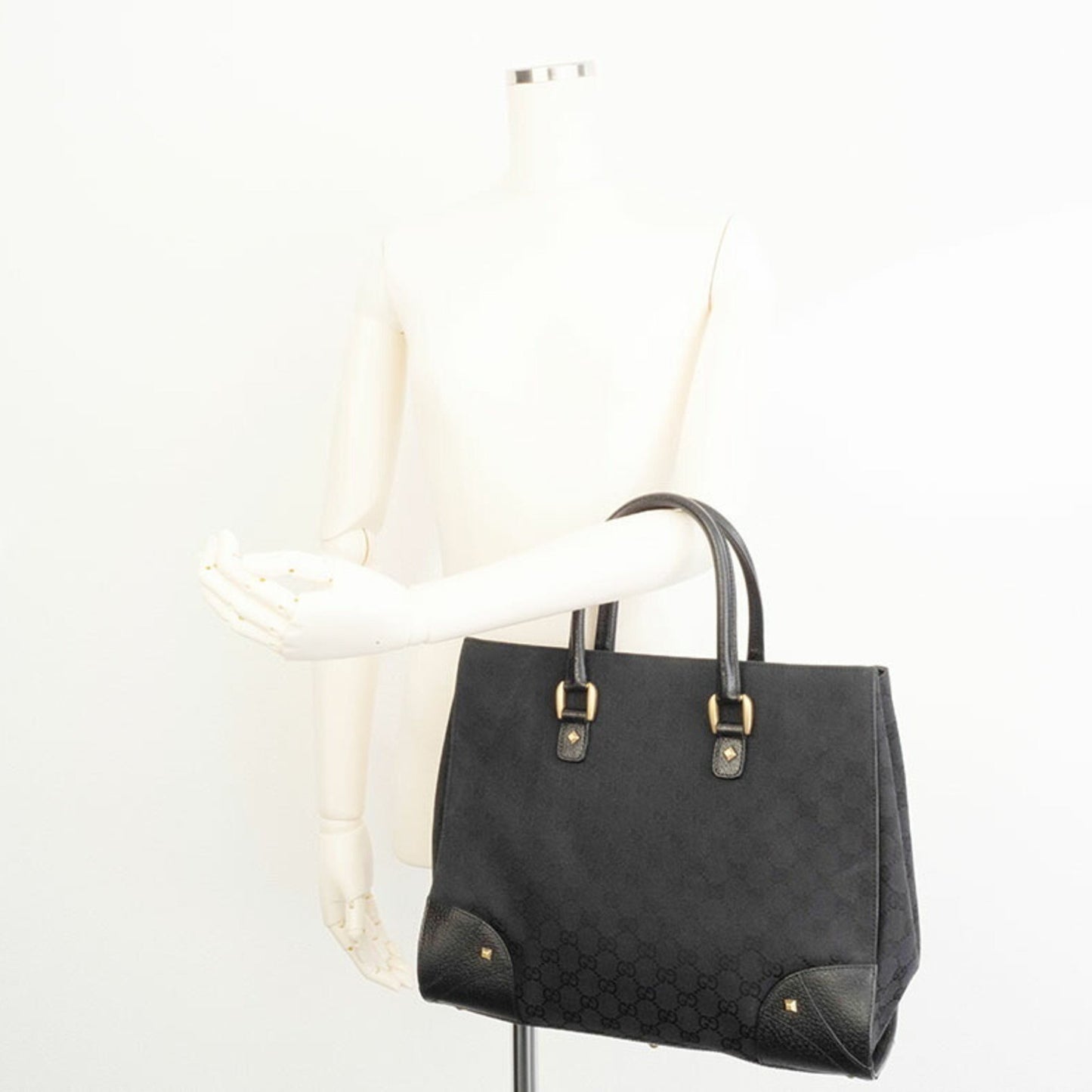 Gucci Gg Canvas Tote Bag 120897 In Black Leather