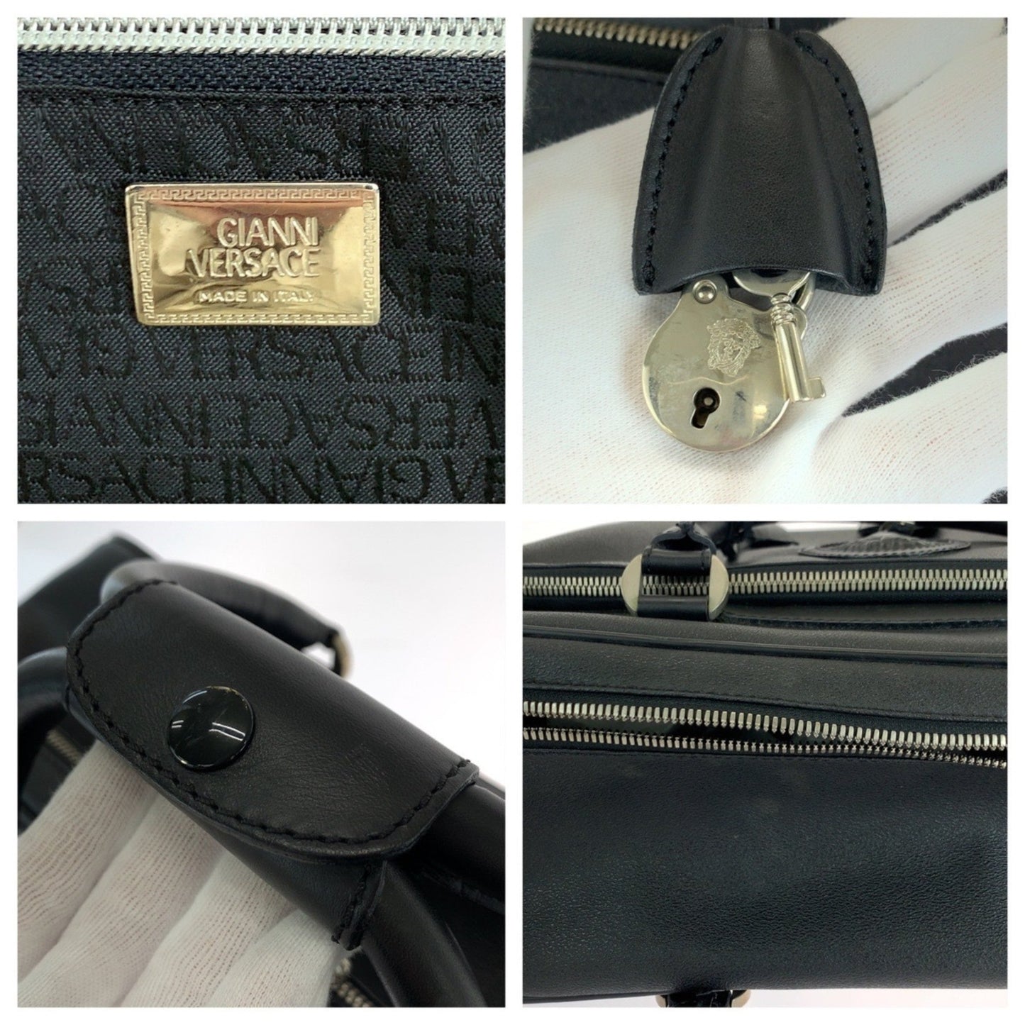Gianni Versace Medusa Black Leather Boston Bag