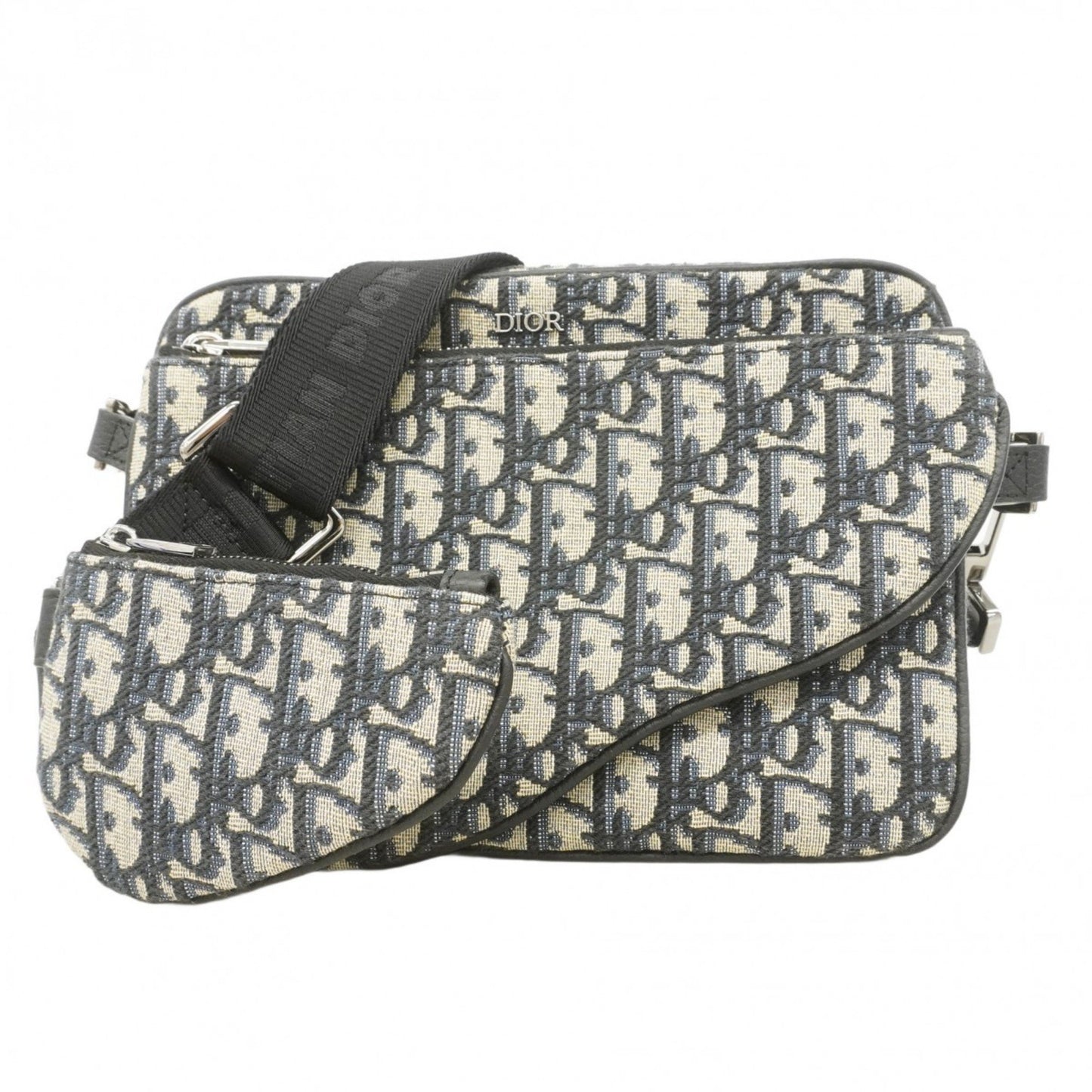 Christian Dior Trotter Saddle Canvas Shoulder Bag In Navy