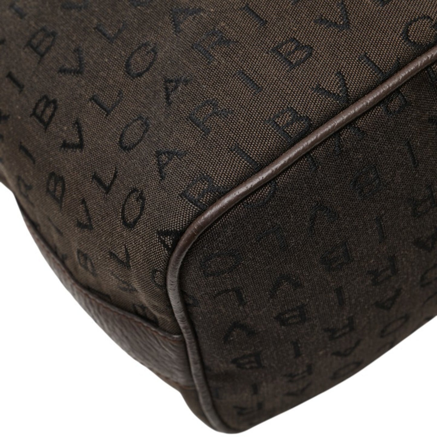 Bvlgari Logomania One-Shoulder Bag Handbag Brown Canvas Leather