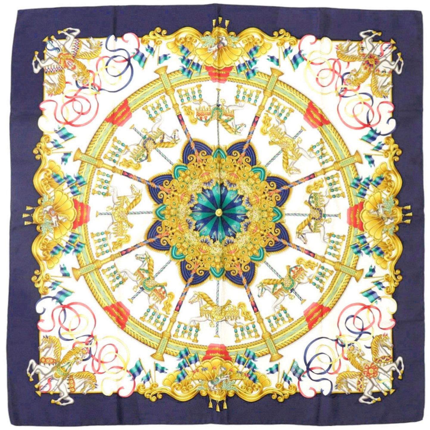 Herms Carr 90 Luna Park Amusement Park Silk Multicolor Scarf Muffler 0133 Hermes