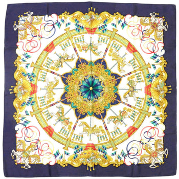 Herms Carr 90 Luna Park Amusement Park Silk Multicolor Scarf Muffler 0133 Hermes
