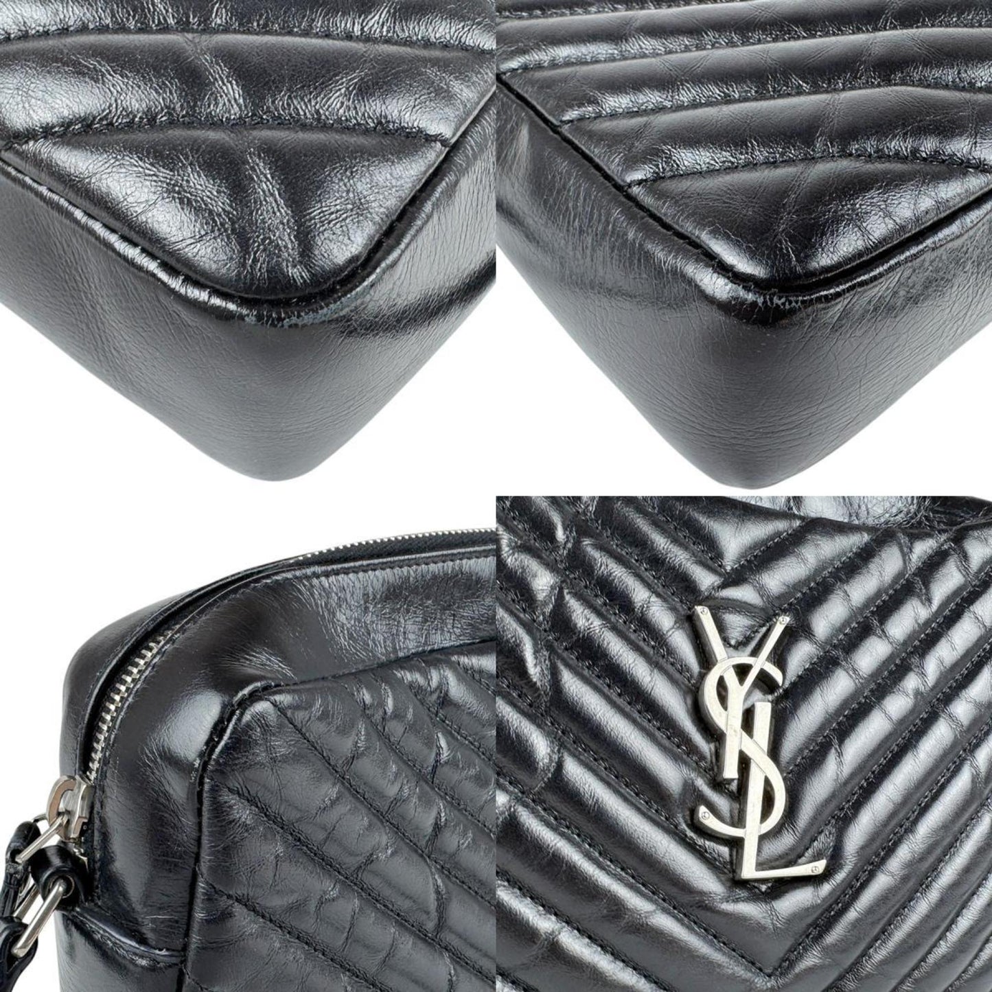 Saint Laurent Shoulder Bag Leather Black Silver