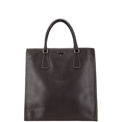 Prada Triangle Logo Plate Tote Bag Black Leather