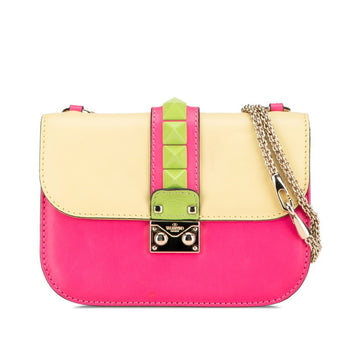 Valentino Rockstud Chain Shoulder Bag Pink Yellow Green Leather