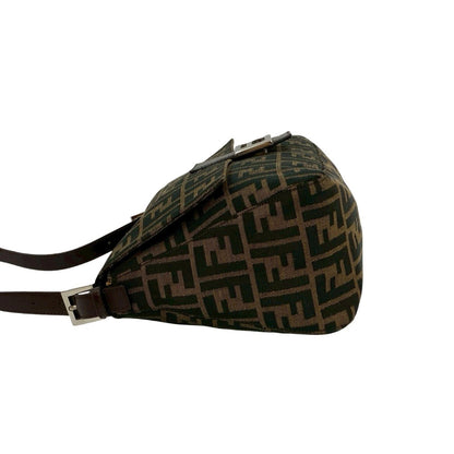 Fendi Mamma Bucket Ff Logo Print Leather Canvas Semi-Shoulder Bag/Handbag Brown 30404