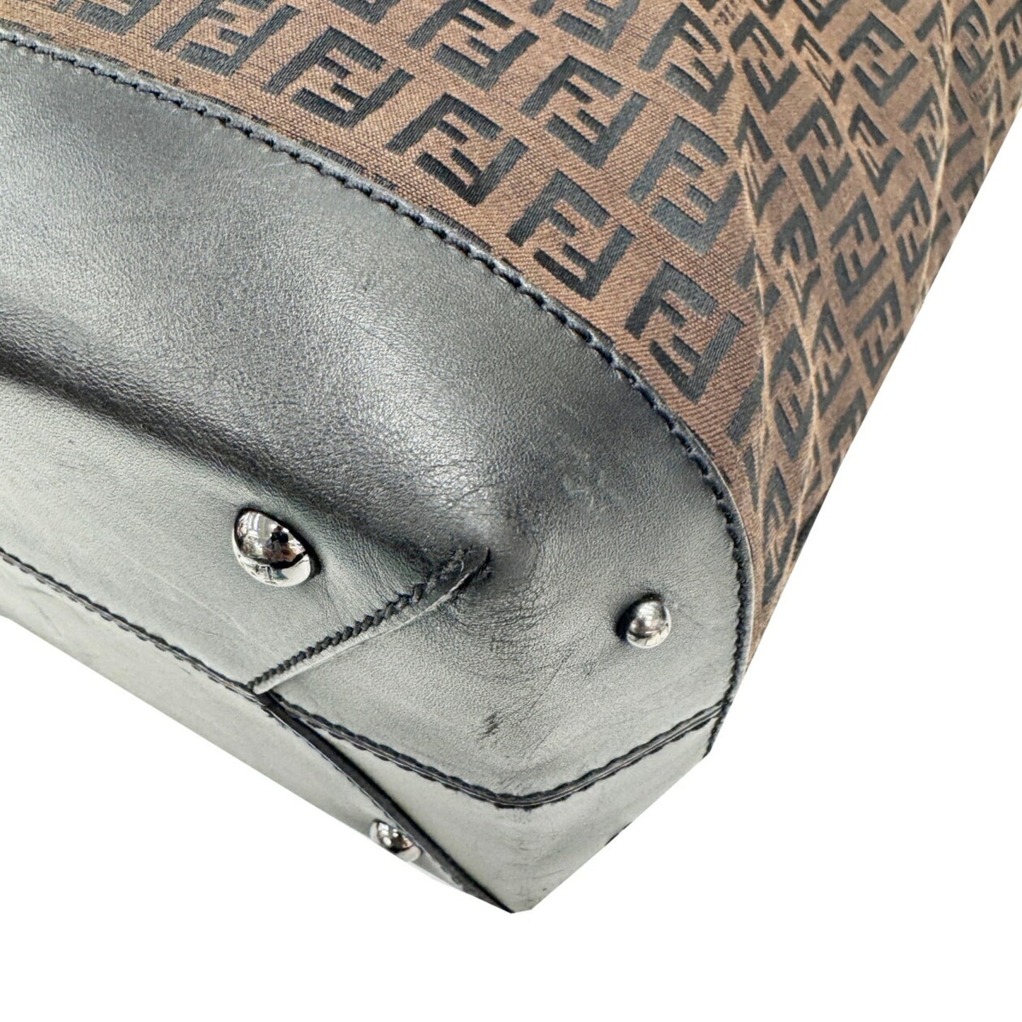 Fendi Zucchino Handbag Tote Bag Canvas Leather