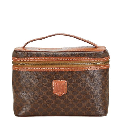 Celine Macadam Vanity Bag Handbag Pouch Brown Pvc Leather