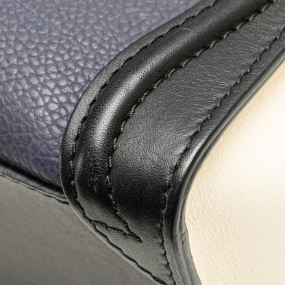 Celine Luggage Nano Shopper Tricolor Handbag Shoulder Bag 2Way Navy Black White Leather