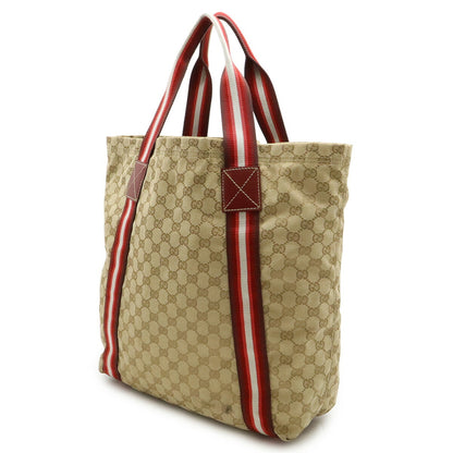 Gucci Gucci Gg Canvas Sherry Line Tote Bag Large Shoulder Beige Red Multicolor 189669