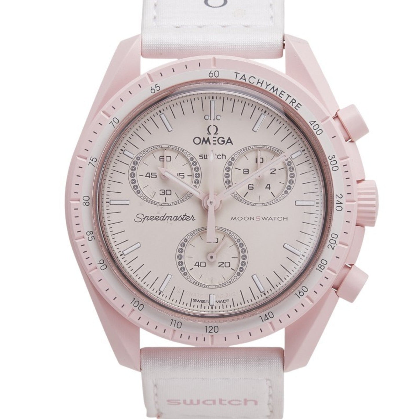 Omega X Swatch Speedmaster Moon Mission To Venus Watch So33P100 Quartz Beige Dial Ceramic Nylon