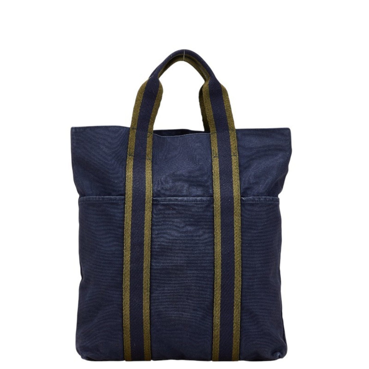 Hermes Foul Tote Cabas Bag Handbag Navy Green Canvas