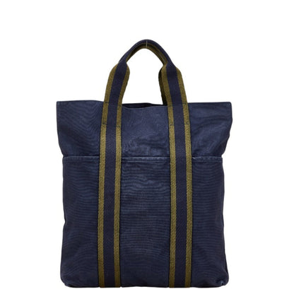 Hermes Foul Tote Cabas Bag Handbag Navy Green Canvas
