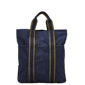 Hermes Foul Tote Cabas Bag Handbag Navy Green Canvas