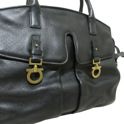 Salvatore Ferragamo Gancini Leather Tote Bag In Black