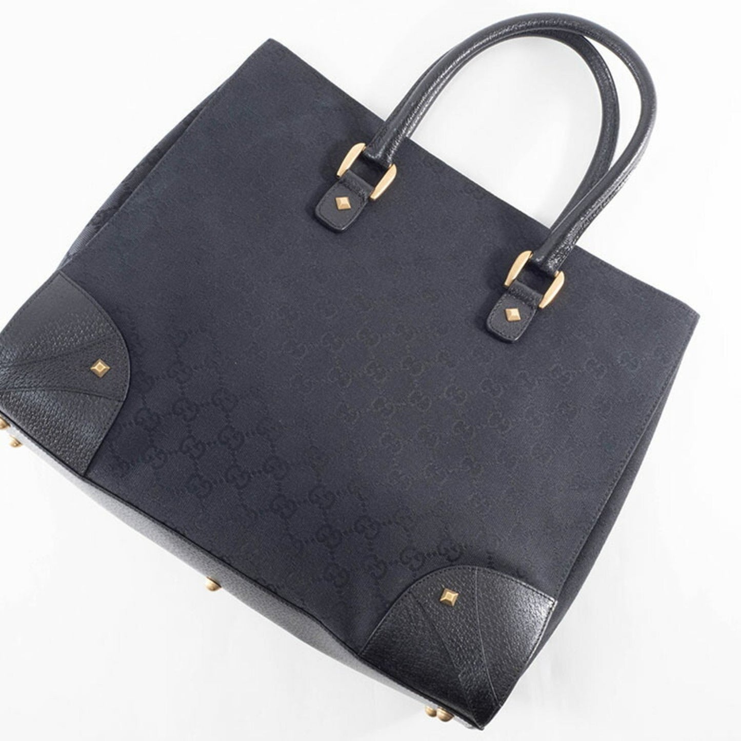 Gucci Gg Canvas Tote Bag 120897 In Black Leather