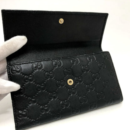 Gucci 257303 Shima Line Gg Wallet Long Embossed All-Over Pattern Tri-Fold Leather