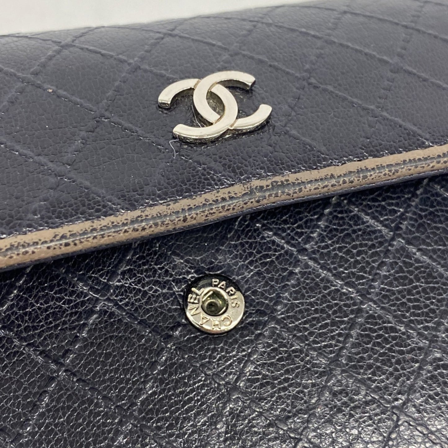 Chanel Tri-Fold Long Wallet Bicolor Leather Black Brown