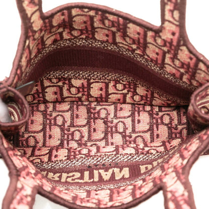 Christian Dior Dior Lady Oblique Embroidery Mini Book Tote Bag Handbag Wine Red Beige Canvas