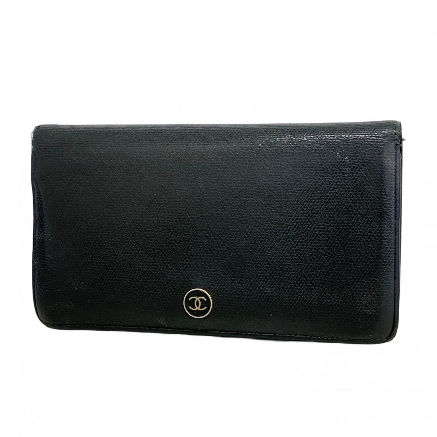 Chanel Coco Button Leather Long Wallet Black