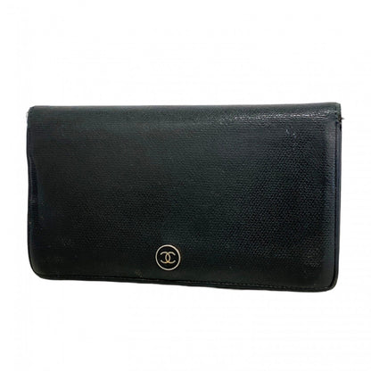Chanel Coco Button Leather Long Wallet Black