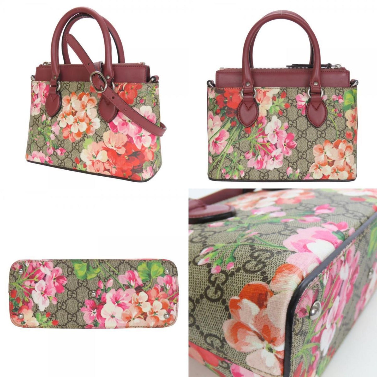 Gucci Handbag 453177 Gg Blooms Mini Supreme Canvas Beige Red Pink Flower