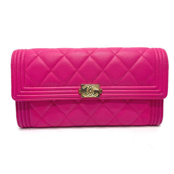 Chanel A80286 Matelasse Zip Around Long Wallet Pink Goldhardware