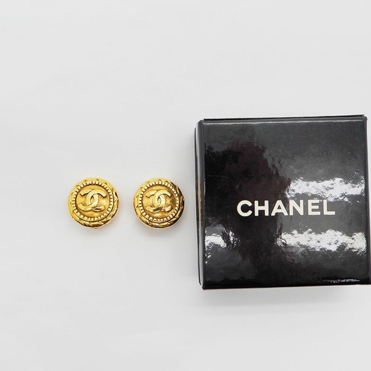 Chanel Round Coco Mark Earrings Gold Medium Size