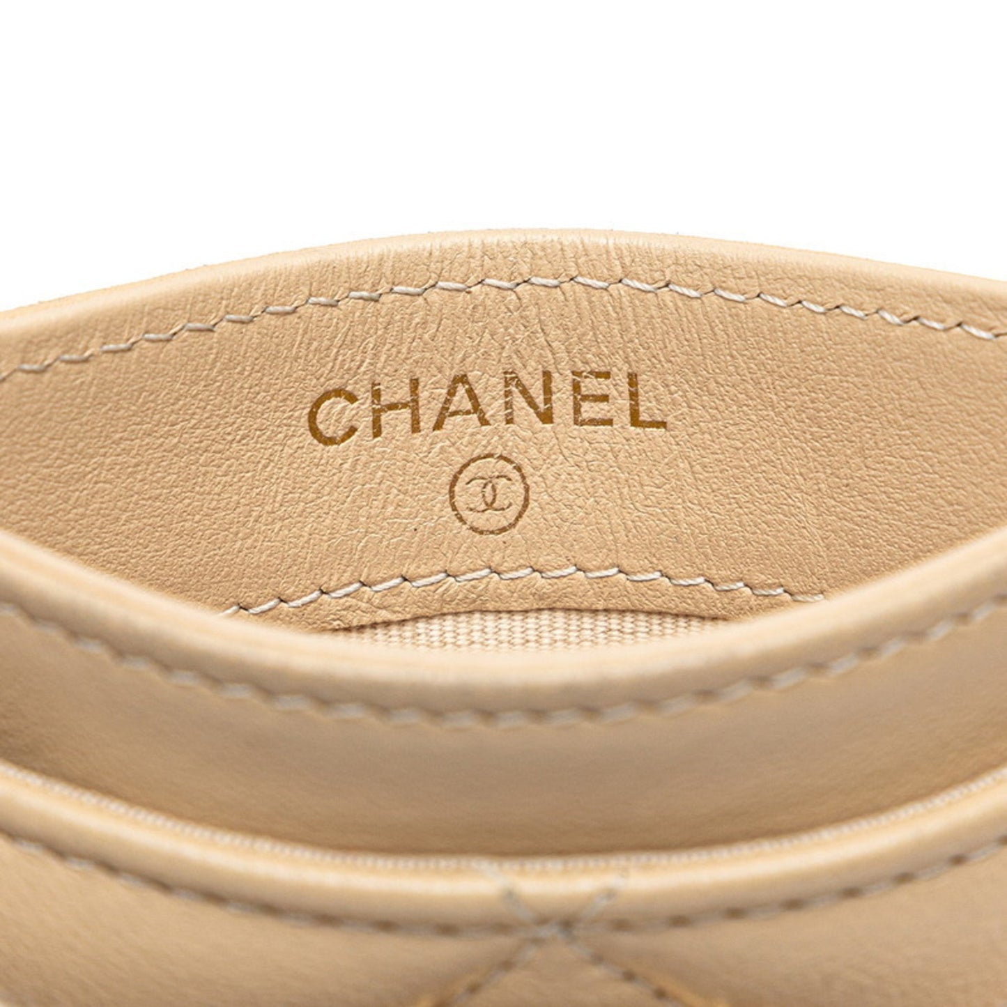 Chanel Coco Mark Matelasse Business Card Case/Card Case/Pass Case Beige Lambskin