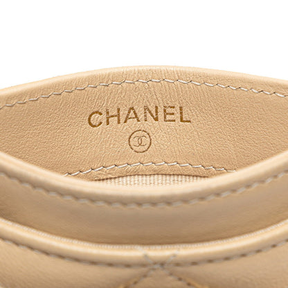 Chanel Coco Mark Matelasse Business Card Case/Card Case/Pass Case Beige Lambskin