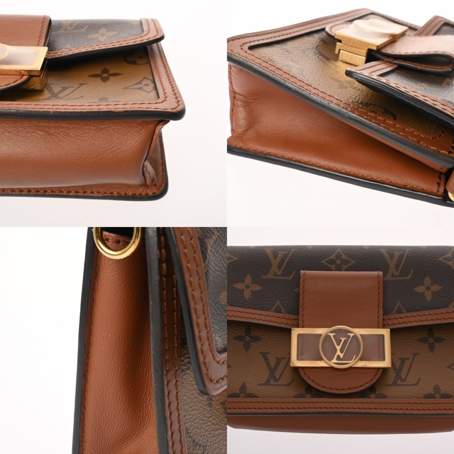 Louis Vuitton Monogram Reverse Portefeuille Dauphine Brown M68746 Women'S Canvas Shoulder Bag