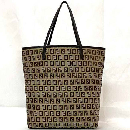 Fendi Tote Bag Ec-21844 Beige Brown Zucchino Canvas Leather Fendi Ff