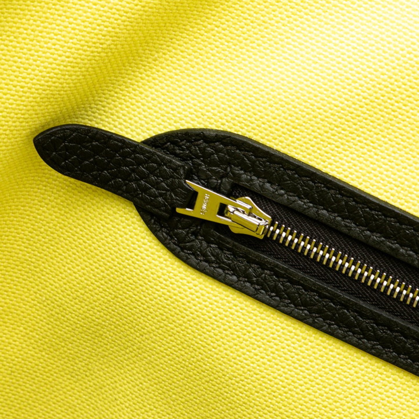 Hermes Pur Sangle Handbag Tote Bag Yellow Black Canvas Taurillon Clemence